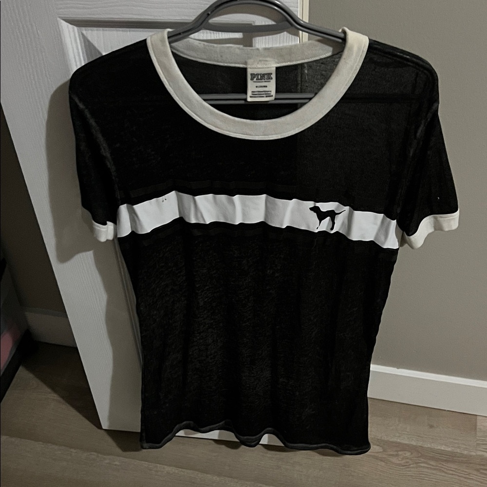 PINK Victoria's Secret Black and White Short Sleeve Tee